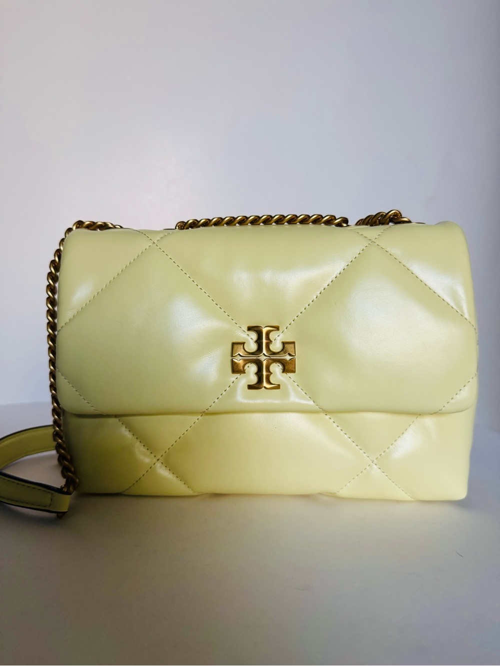 Tory Burch Small Kira Diamond Quilt Shoulder Bag Pale Yellow Frozen Zest NWOT - Picture 5 of 14